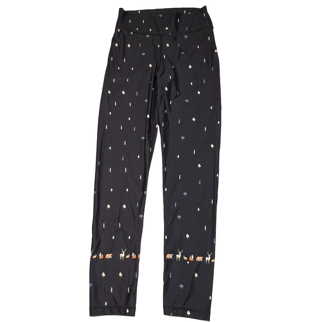 The Upside Forest Midi Pant Leggings Size XS 4 Black Woodland Animal Print NWT